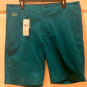 NWT Lacoste mens stretch shorts teal size 36